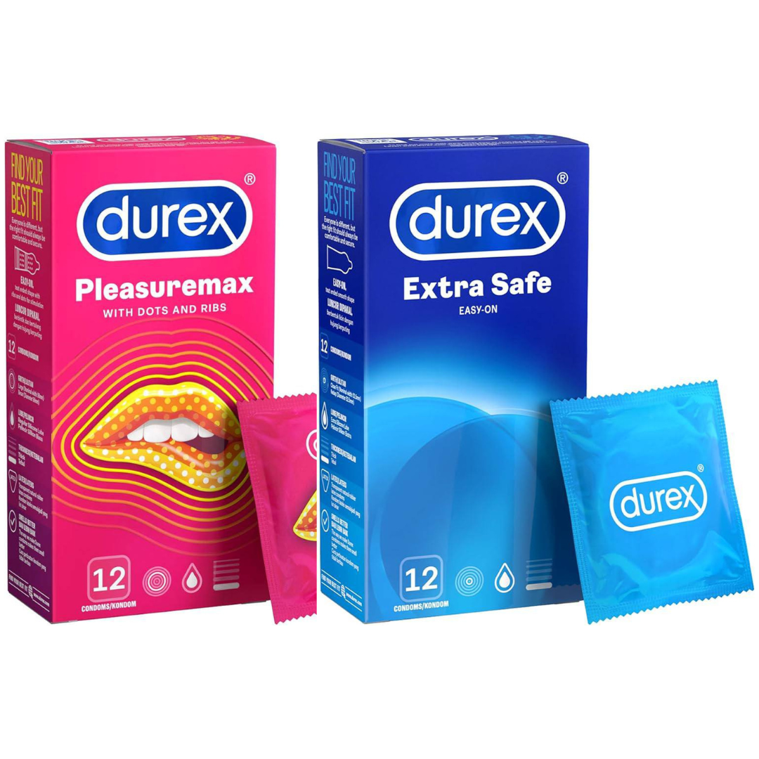 Durex Pleasuremax/ Extra Safe/ Fetherlite Thin 12s (Bundle of 2) + 5ml Perspirex Original Complimentary