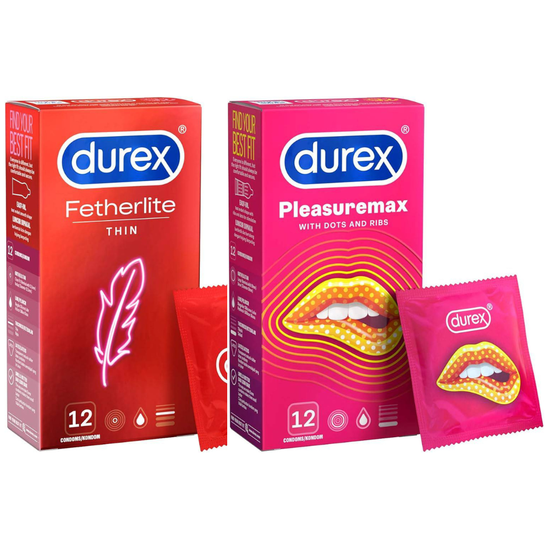 Durex Pleasuremax/ Extra Safe/ Fetherlite Thin 12s (Bundle of 2) + 5ml Perspirex Original Complimentary